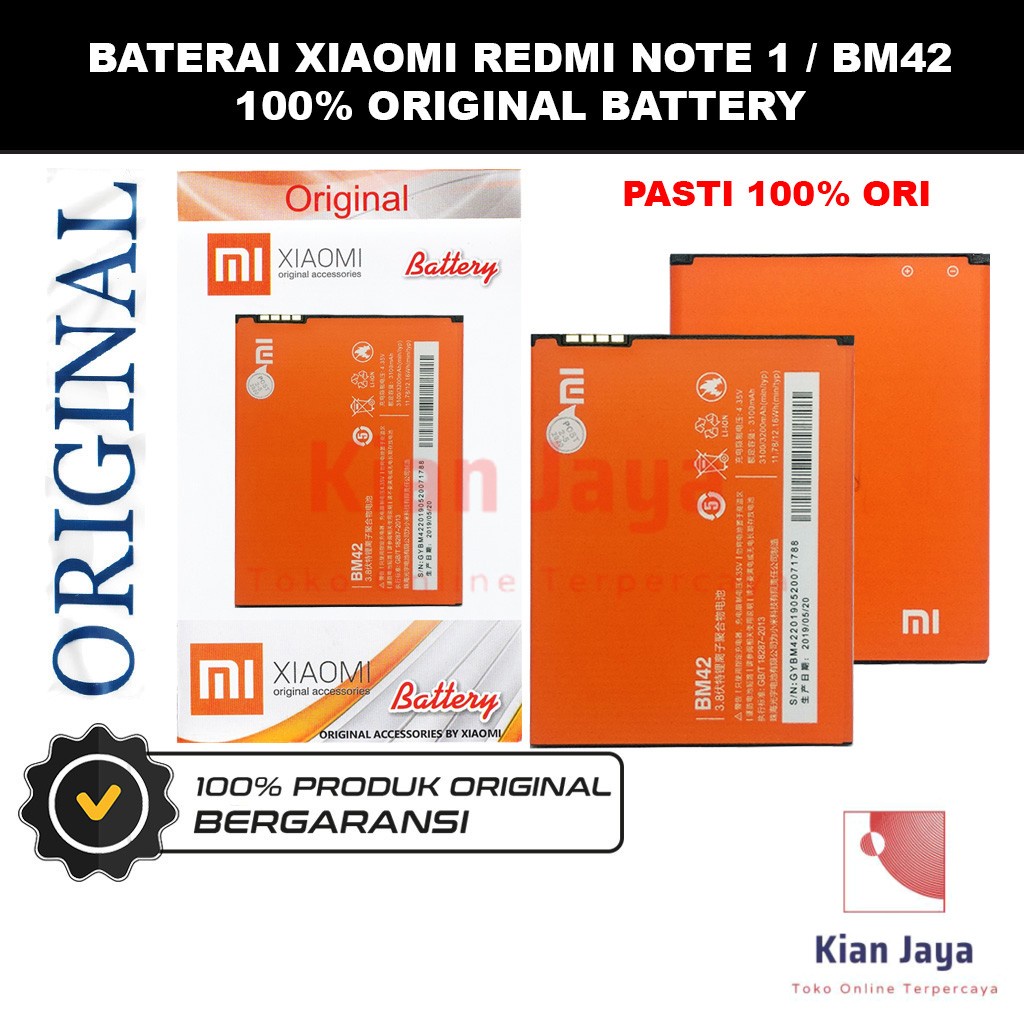 [Garansi 100% Ori] Baterai Xiaomi Redmi Note 1 BM42 Batre Batrai Battery Hp Xiao Mi BM 42 Original