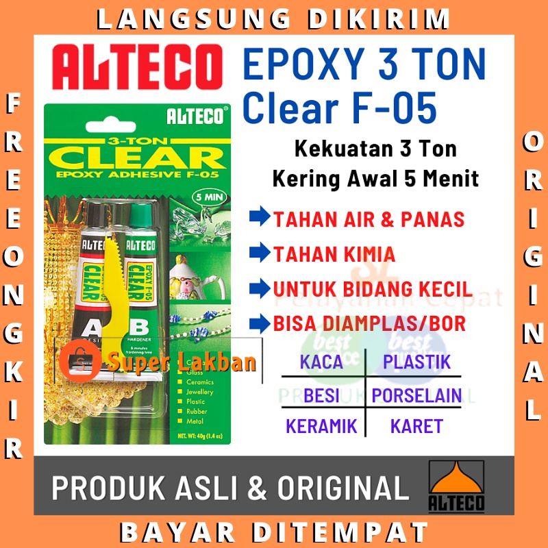 Lem Epoxy Bening Transparan Alteco Clear Epoxy Adhesive F-05 5 Menit Kering Merekat Kuat Tahan Air