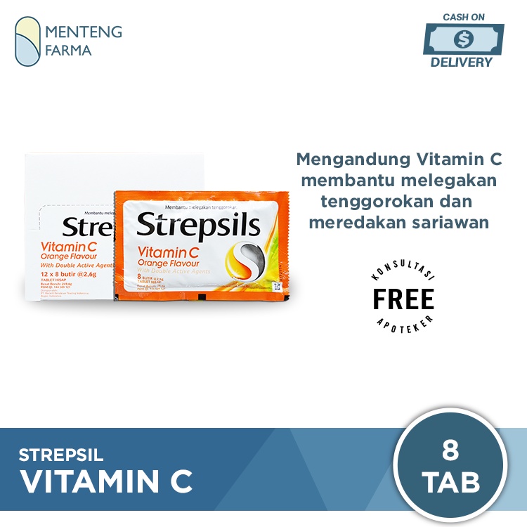 Strepsils Vitamin C Orange Flavor Sachet - Permen Pelega Tenggorokan