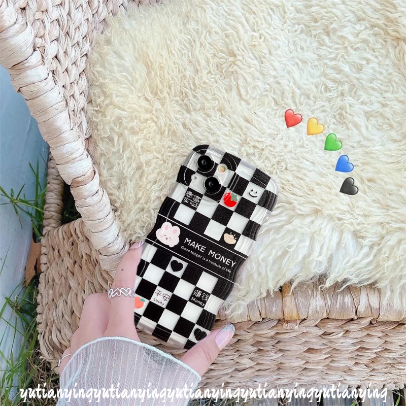 Couple Case Oppo A17 A15 A76 A12E A74 A95 A16 A57 2022 A96 A12 A55 A32 A3s A7 A17K A53 A16s A72 A35 F9 A15s A5s A16K A9 A5 A54 A52 A33 Motif Kotak-Kotak Beruang Kelinci Wavy Edge Soft Case