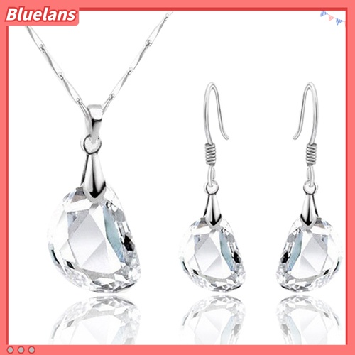 Set Perhiasan Kalung Anting Berlian Imitasi Bentuk Kacang Polong Lapis Emas Putih Untuk Wanita