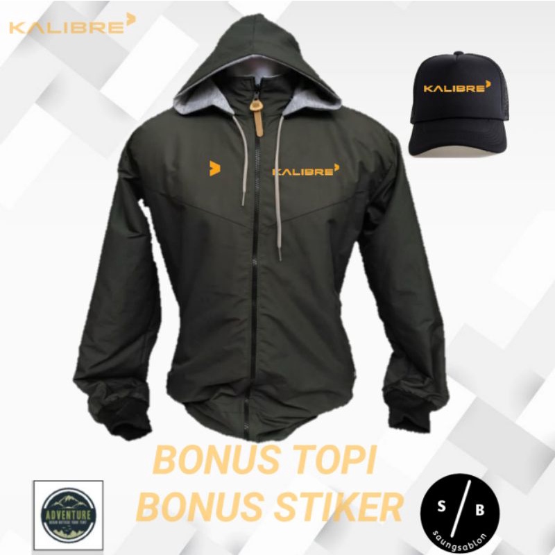 jaket parasut KALIBRE waterproof anti air bisa bolak balik free topi & stiker