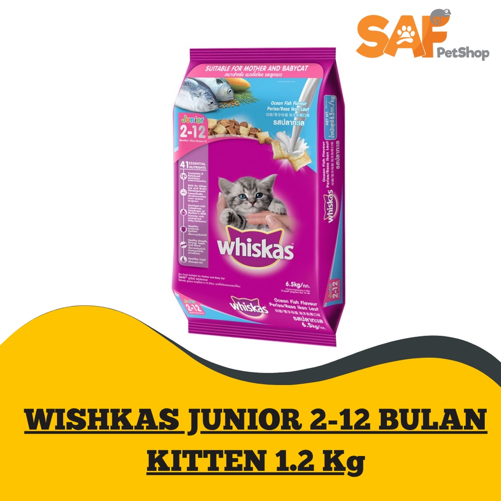 WISHKAS JUNIOR 1.2 KG 1-12 BULAN MAKANAN ANAK KUCING MAKANAN KITTEN