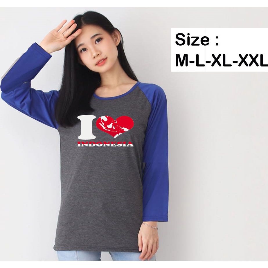 Kaos Raglan Panjang Abu Tua Bertuliskan I Love Indonesia