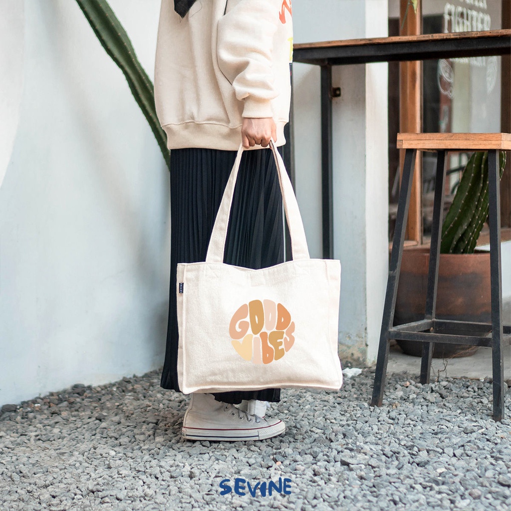 Sevine Totebag Kanvas Tas Wanita Tote Bag Dengan Kantong Laptop Kuliah Sekolah Kerja Quotes Aesthetic - KE