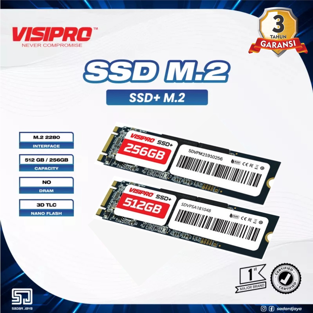 Visipro SSD M.2 256 / 512 GB Internal Solid State Drive PCIe Penyimpanan Data