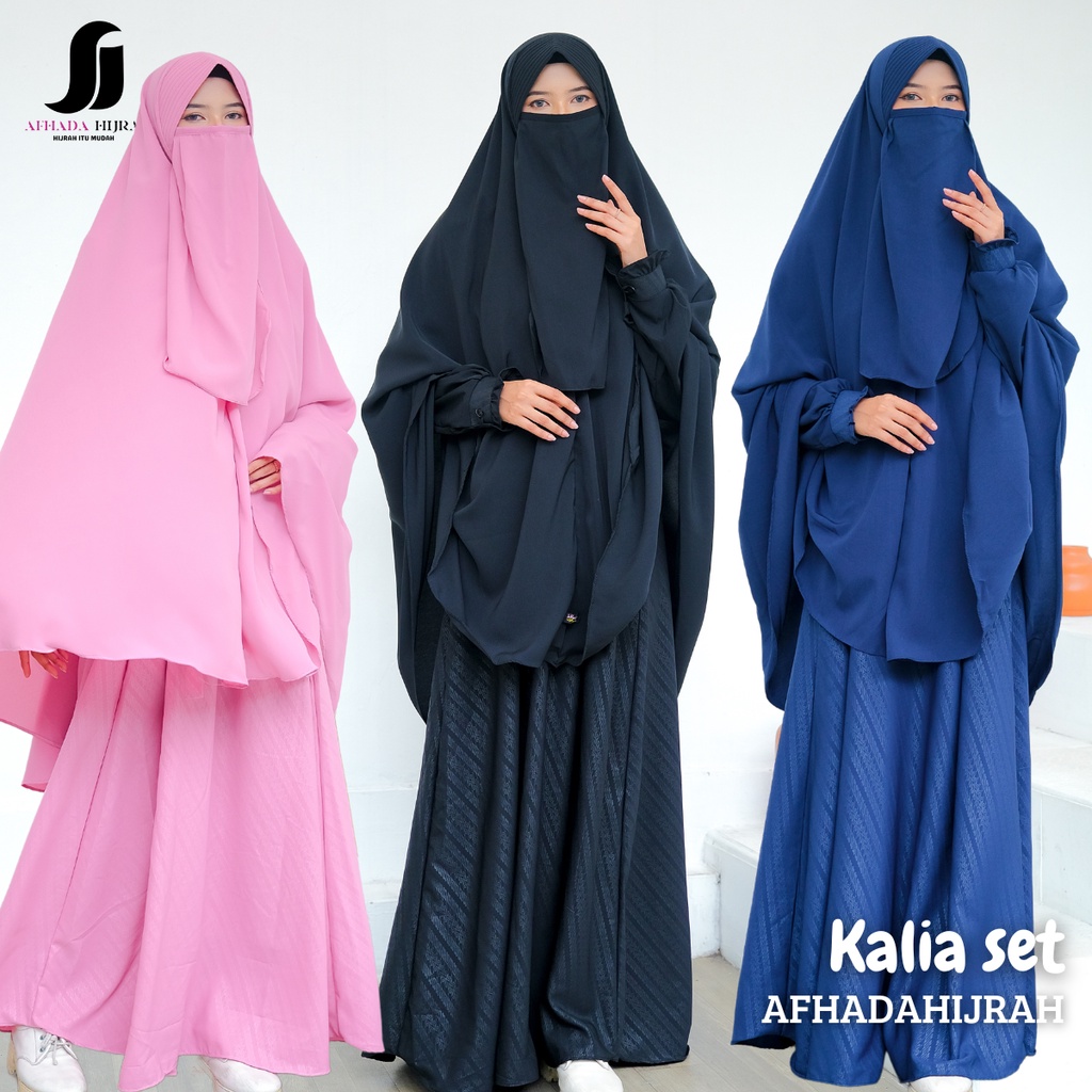 Afhadahijrah - Gamis syari jilbab set cadar Kalia wolvis embos batik baju set hijab instan free niqa