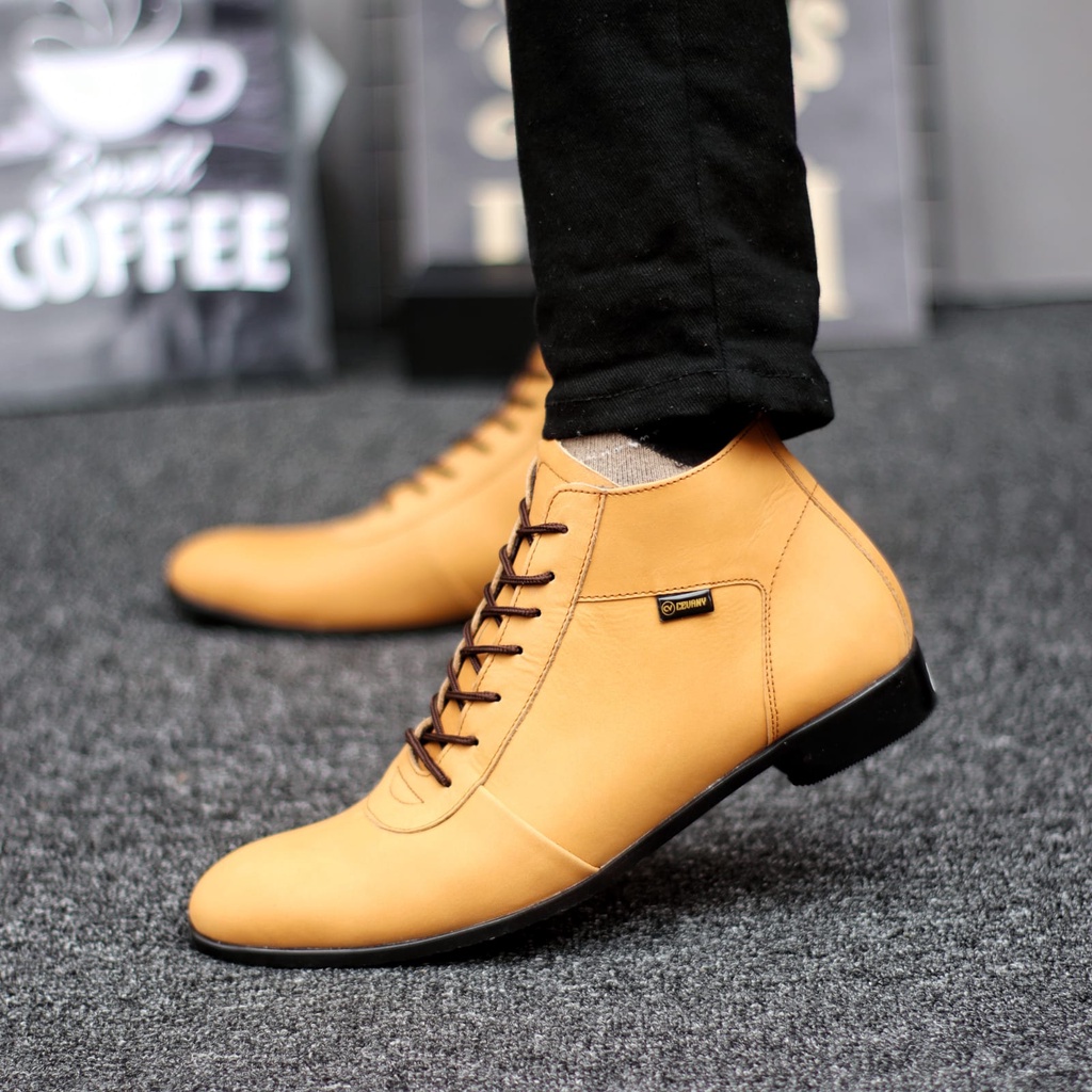 Sepatu Boots Pantofel Formal Kulit Asli Tali Kerja Hitam Pria Abrhm Max