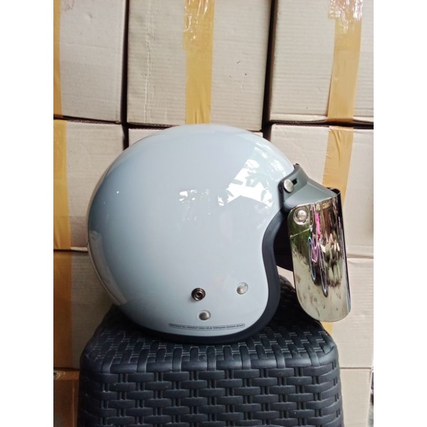 (bisa COD)HELM BOGO GREY SOLID Ful Leher,SNI