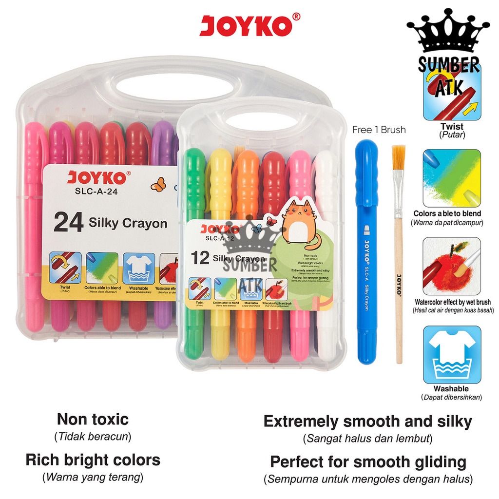 

Silky Crayon Krayon Halus Joyko SLC-A Warna 12 dan 24 COLOR