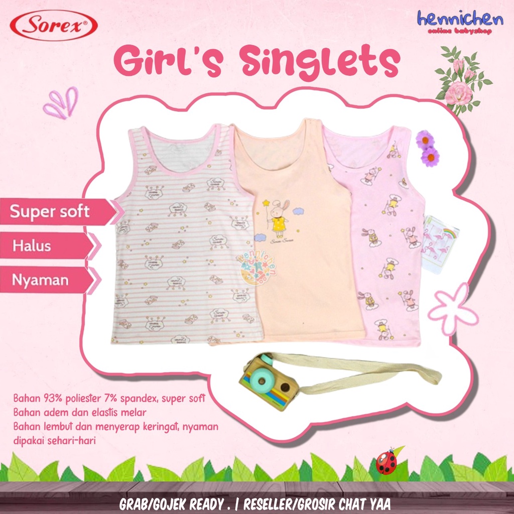 Sorex Singlet Anak Perempuan Girl Series - Kaos Dalam Anak Perempuan seri warna SK LA301-1 - 3 pcs