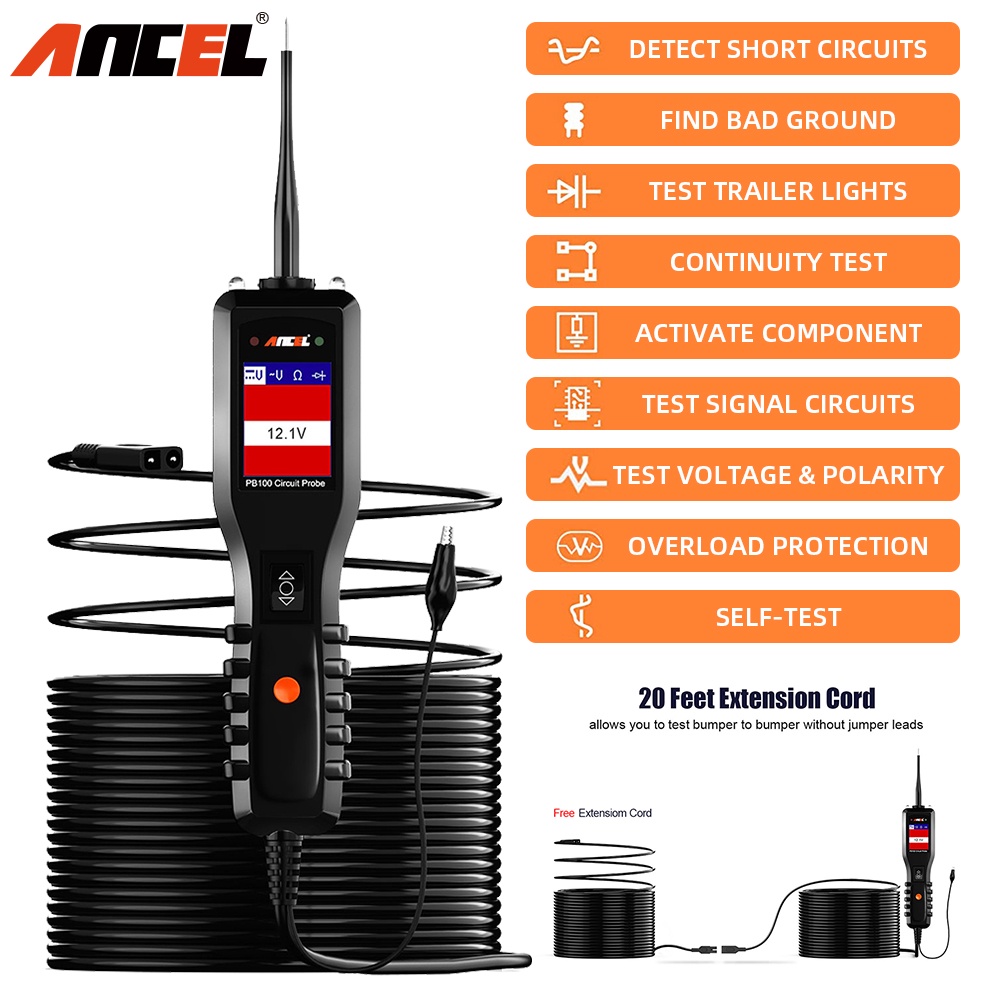 ANCEL PB100 Automotive Circuit Tester Power Circuit Probe Kit Electrical System Diagnostic Tool 12V 24V Voltage Power Scanner