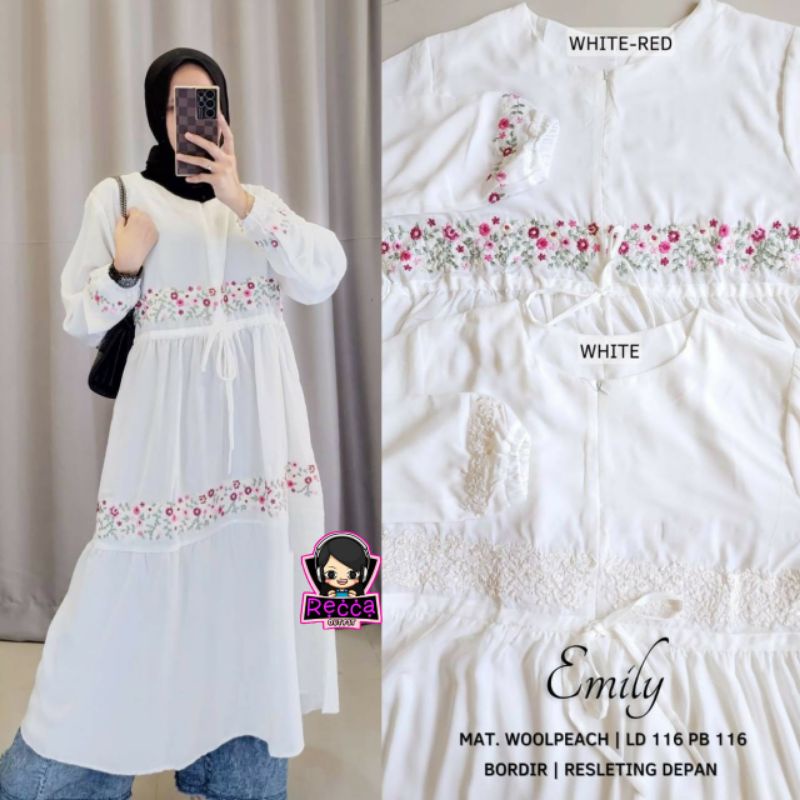 GHUI ~ TUNIK PUTIH SERIES | BAJU ATASAN LONG TUNIK PUTIH BORDIR WANITA WHITE TUNIC DAN BLOUSE PUTIH 