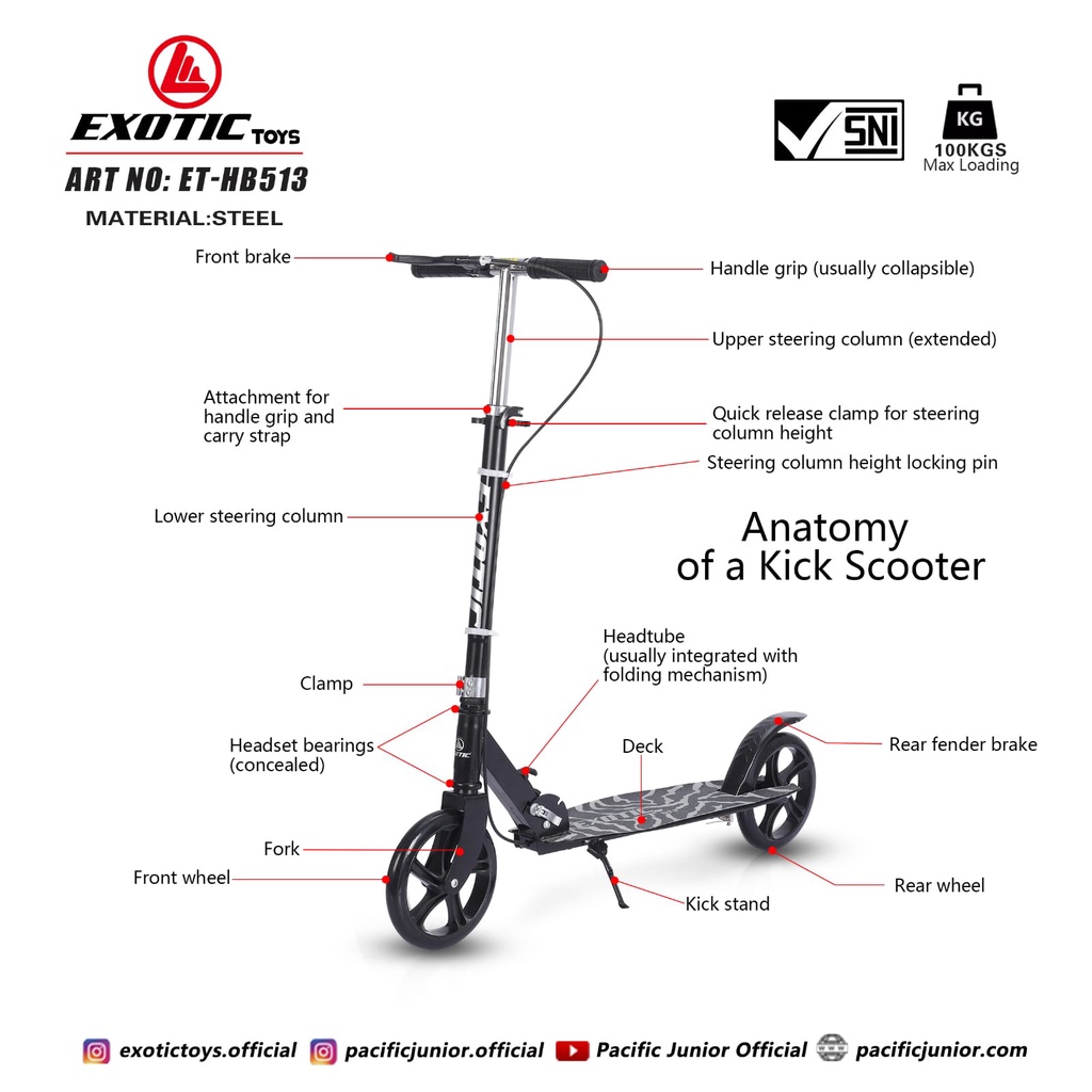 SCOOTER BESI ET-HB513 (REM TANGAN) EXOTIC TERMURAH,  skuter anak dan dewasa murah , skuter anak , scooter