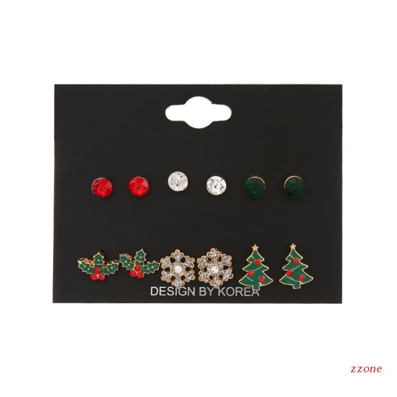 6 Pasang Anting Stud Handmade Bentuk Bola Snowflake Pohon Natal Untuk Wanita