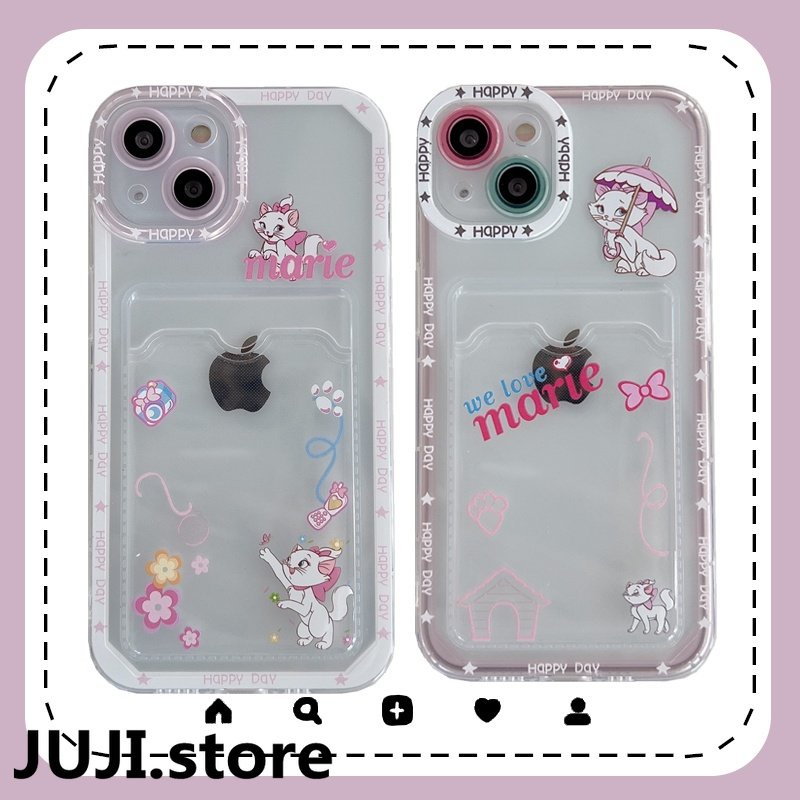 Casing Soft Case TPU Motif Strawberry Mary Cat Untuk IPhone 14 13 11 Pro Max 8 7 Plus X XS XR