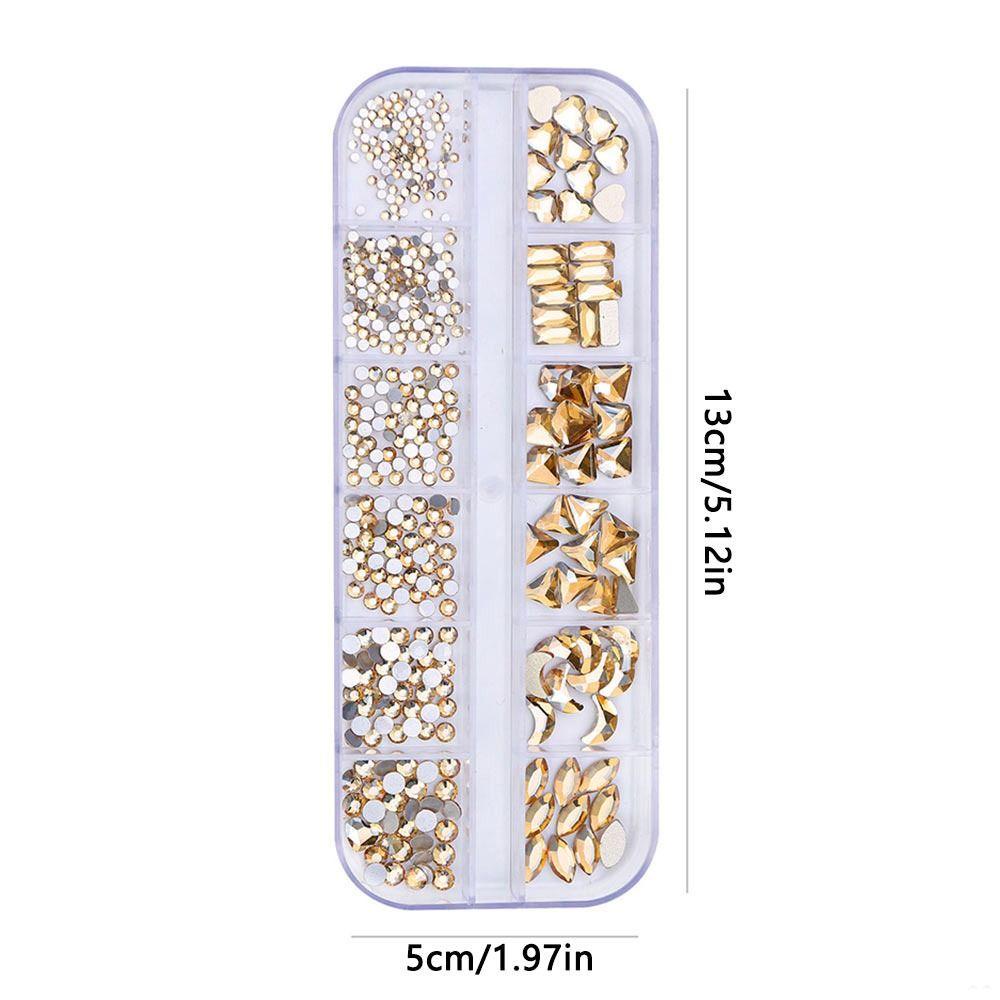 Preva 12Gird Kotak Nail Art Diamond Multi Size Mewah Kuku Glitter Flatback Diamond