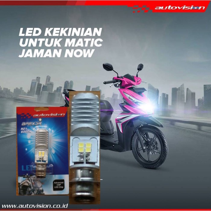 Lampu LED Motor AUTOVISION SUPRA X 125 (putih) Bohlam RZ1 Grs 6bln