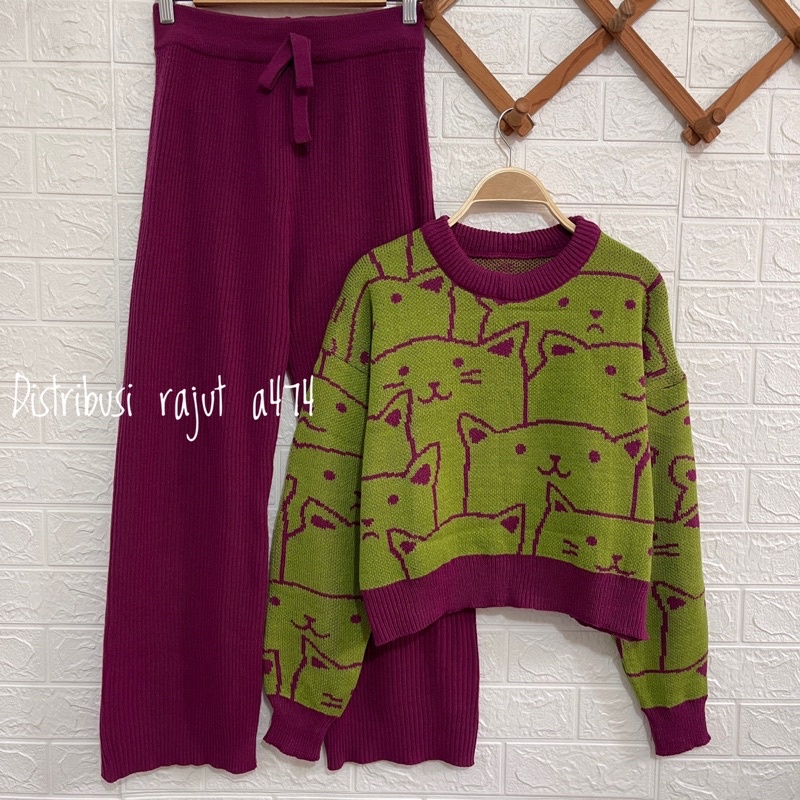 ONESET SWEATER RAJUT KOREA KOCHI SETALAN CELANA KULOT