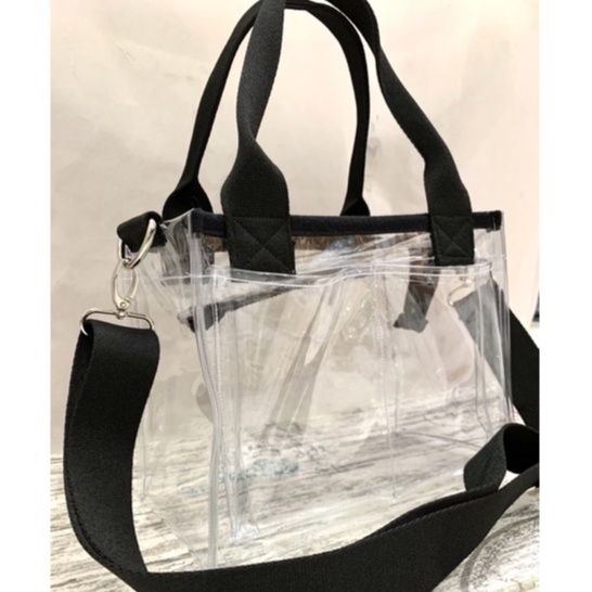 Tas Tote Wanita 2 Kantong Mika PVC Tebal Premium 26x13x20 cocok untuk konser