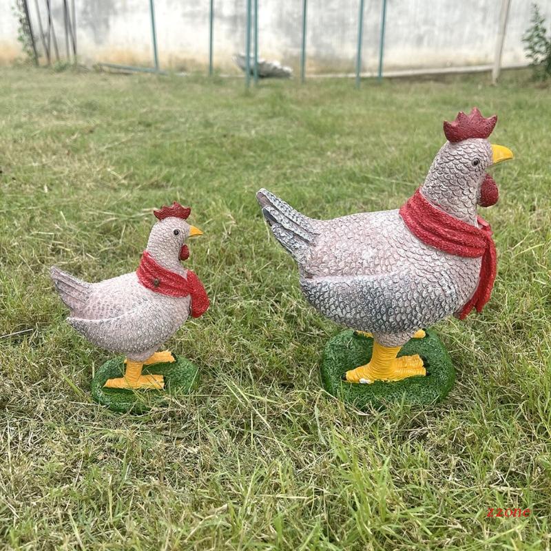 Ornamen Patung Hewan Ayam Dengan Syal Bahan Resin Untuk Dekorasi Taman