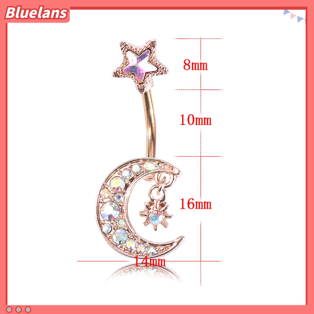 Cincin Tindik Tubuh Bentuk Bulan Bintang Aksen Berlian Imitasi Warna-Warni Untuk Wanita