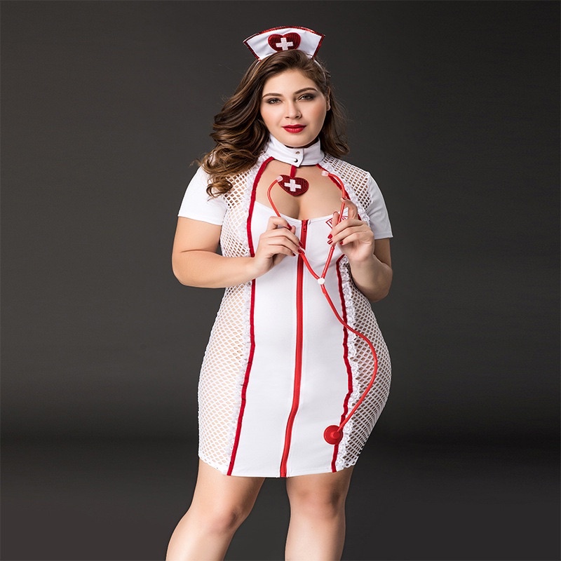 Lingerie Cosplay jumbo nurse suster wanita plus size baju tidur big size import sexy