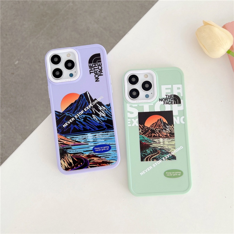 Soft Case TPU Motif Lukisan Minyak Gunung Salju Warna Permen Untuk IPhone 14 13 12 11 Pro Max