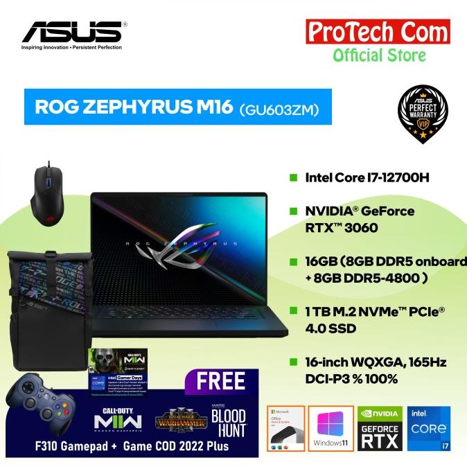 Asus Rog Zephyrus M16 Gu603Zm I7-12700H 16Gb 1Tb Rtx3060 165Hz Ohs W11 - Laptop - Pc - Komputer - Computer &amp; Gaming
