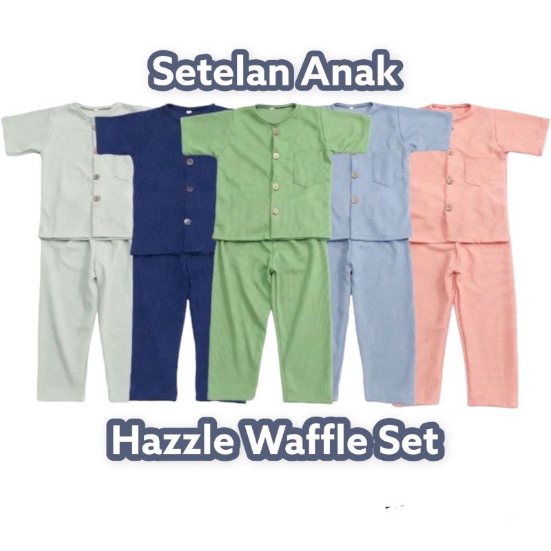HAZEL SET WAFFLE 2-8th baju anak lengan pendek celana panjang piyama anak