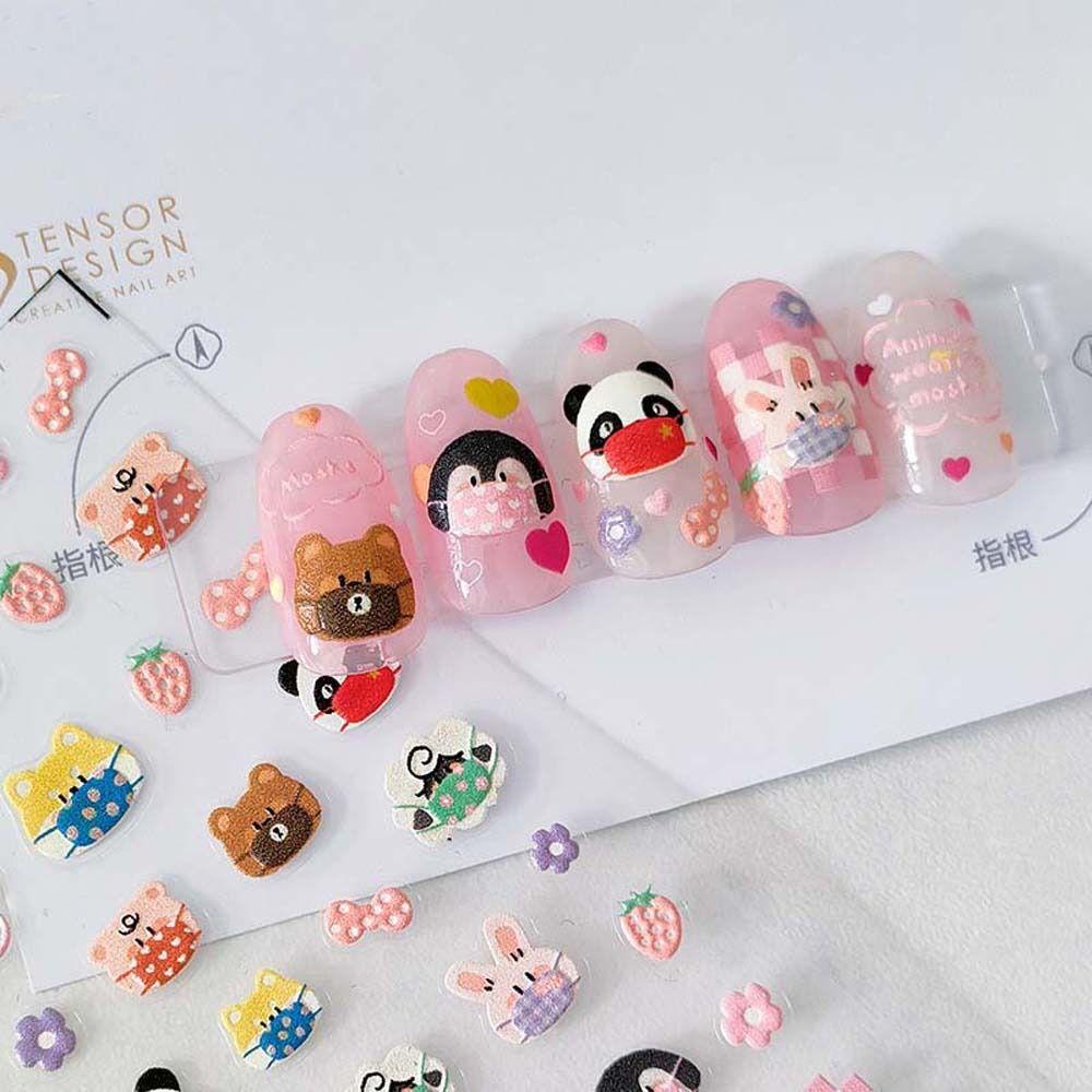 Needway   Kartun Stiker Kuku Lucu Fashion Babi Inuyasha Manicure Aksesoris Beruang Nail Art Dekorasi