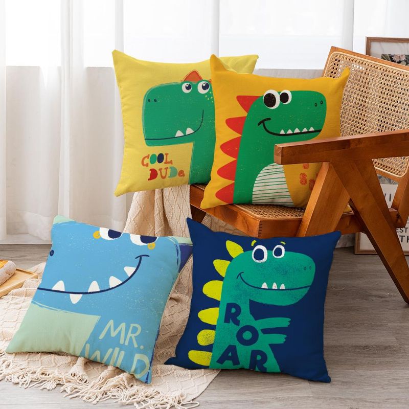 COVER SARUNG Bantal Sofa Print 45x45 cm Linen Motif Dinosaurus Dino Trex Tyrex - Pusat Kado Murah