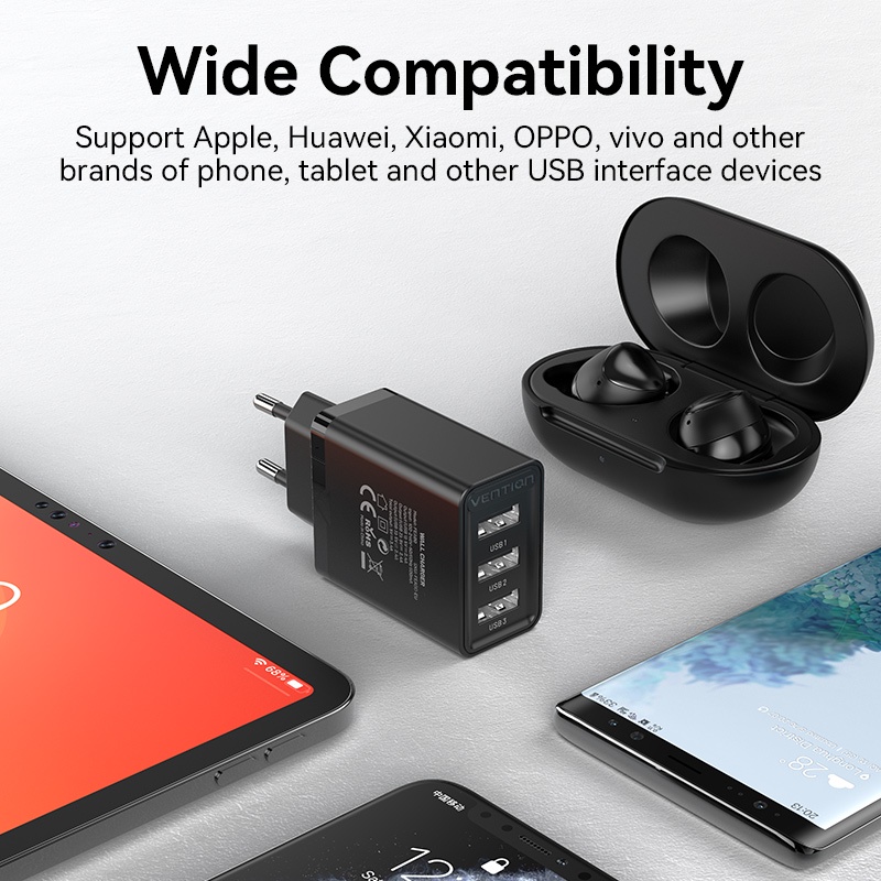 Vention Adaptor Kepala Charger 3in1 USB-A 17W Apple Samsung Xiaomi FEA