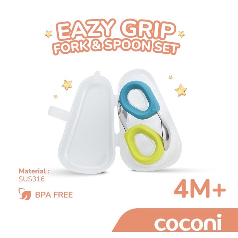 Coconi Eazy Grip Fork &amp; Spoon Stainlesd Steel Set Sendok Garpu Anak Belajar MPASI