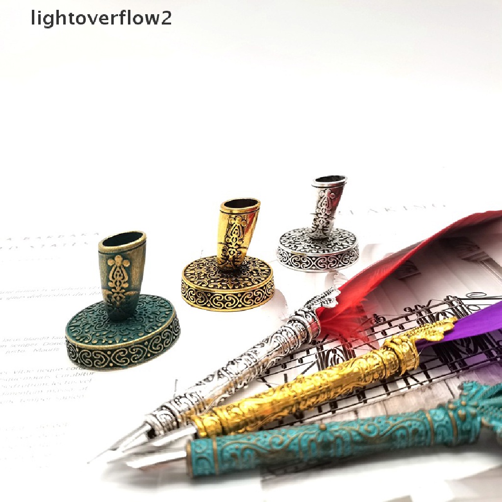 (lightoverflow2) Stand Holder Pena / Pulpen / Pensil / Alat Tulis Bahan Metal Desain Bulu Gaya Eropa / Vintage