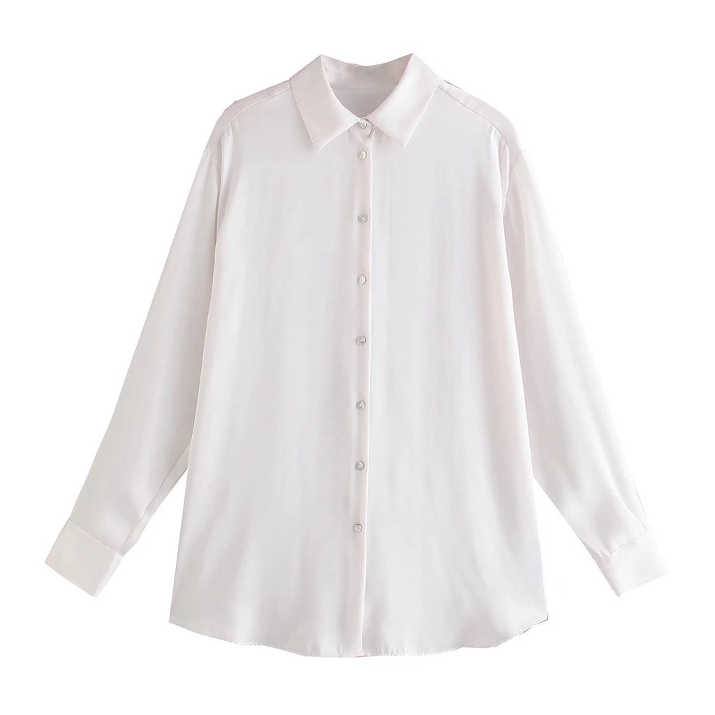 34952 Atasan Putih Oversize Kemeja Putih White Satin Blouse