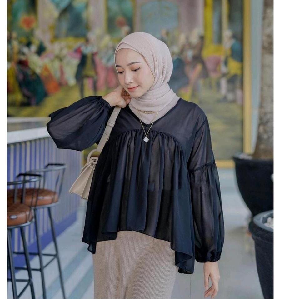 Alny Hijab - Dealova Blouse Outer / Bloude Wanita Bahan Ceruti Babydoll Premium • BHR.18Oc22ᵟ
