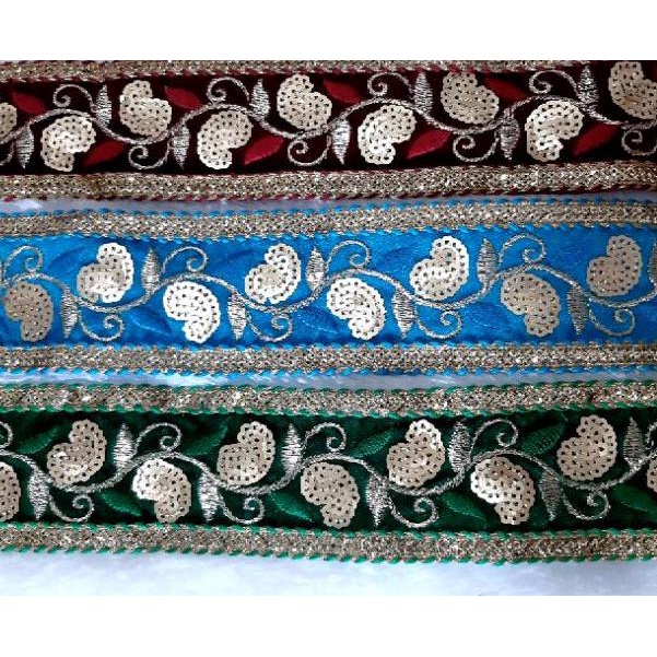 Renda india kain emas bunga payet [MKS.18Oc22ᶻ]