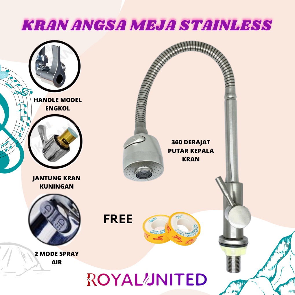 KRAN ANGSA CUCI PIRING STAINLESS SINK SHOWER WASTAFEL LEHER ANGSA FLEKSIBEL / FLEXIBLE 1/2 INCH MEJA