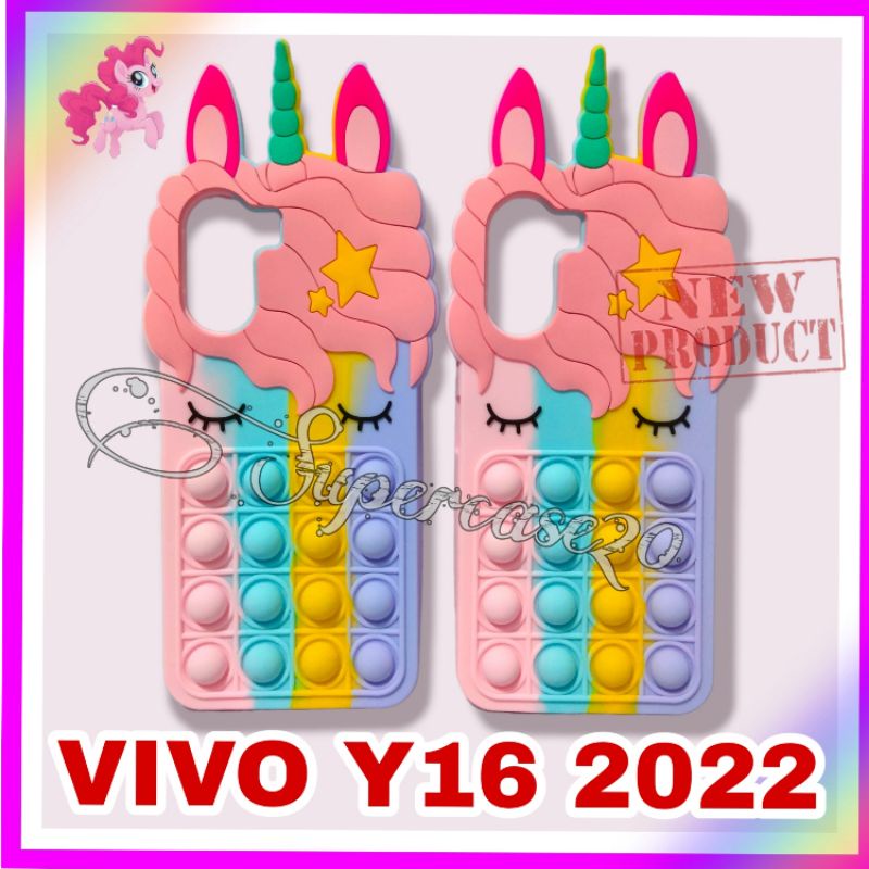 Casing Vivo Y16 2022 Case Pop It Unicorn Kuda Poni 3D Rainbow Softcase Lembut Tebal Popit Kekinian