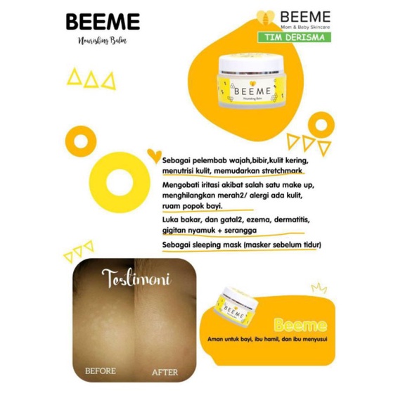 Beeme Nourishing Balm 15gr - Skincare Aman untuk Ibu dan Bayi / Pelembab Kulit Wajah Bibir / Mengobati Ruam Popok Bayi / Flek Hitam / Jerawat / Bekas Jerawat / Stretchmark / Ketombe / Lecet Puting