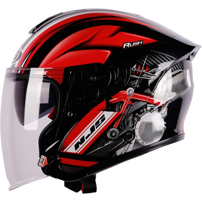 NJS KAIROZ DV RUSH Hitam - Merah Gloss/Doff - Helm Half face