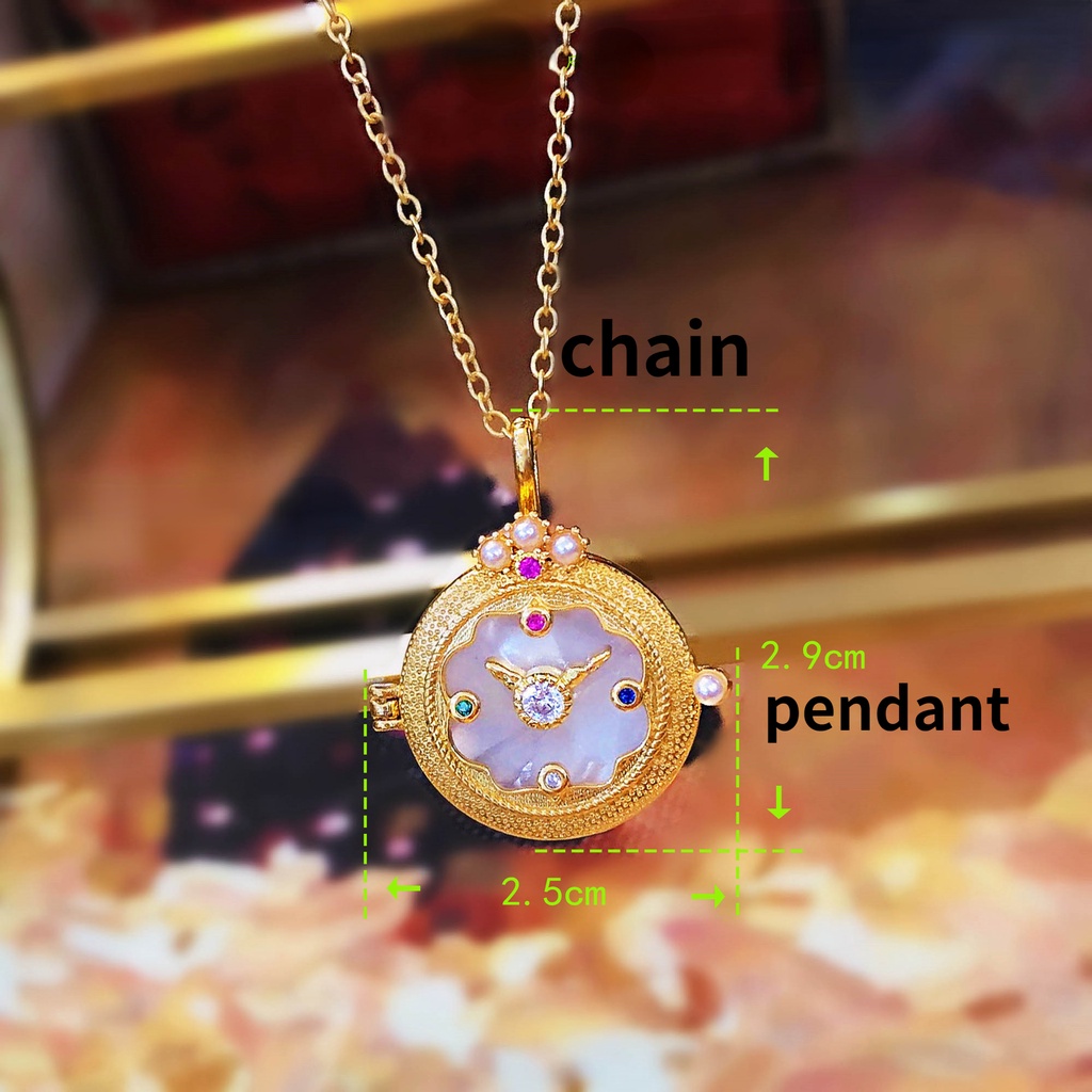 Goldkingdom Perhiasan Fashion 24K Bangkok Aksesoris Ready Stock Vintage Craft Pocket Watch Kalung Mewah Mutiara Warna Alami Shell Jam Liontin
