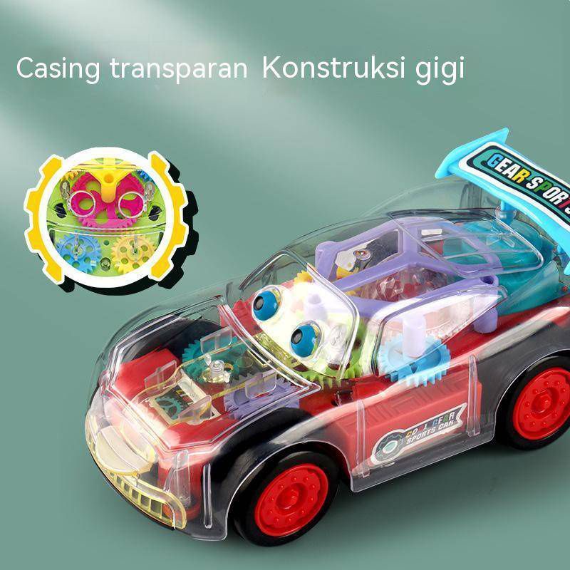 Electric transparent cartoon gear car light music universal driving racing children's toys stall wholesale