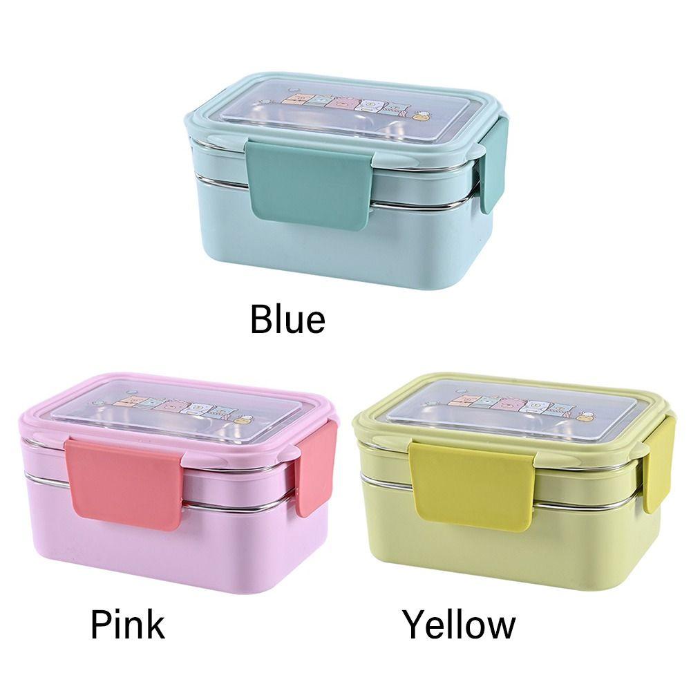 Top Lunch Box Microwavable Rectangle Grid Untuk Siswa Pekerja Kantor Wadah Makanan