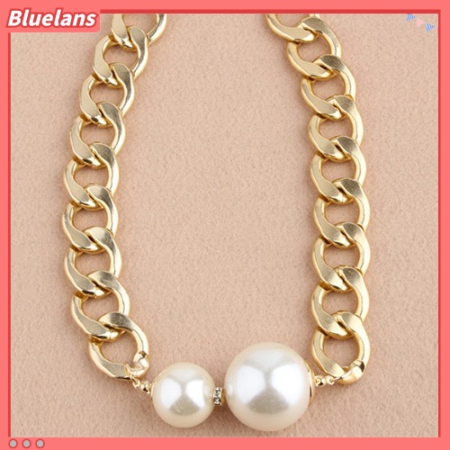 Bluelans Women Fashion Big Faux Pearls Curb Chain Choker Collar Statement Necklace