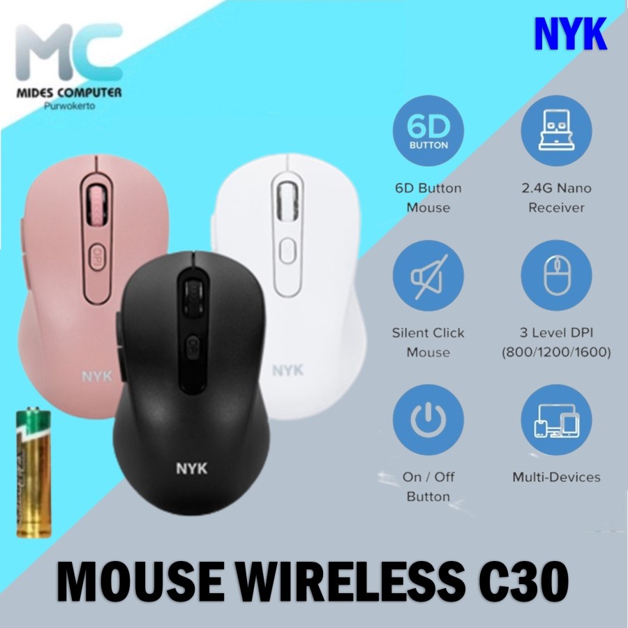 Mouse Wireless NYK C30 Silent Click Matte Design Style