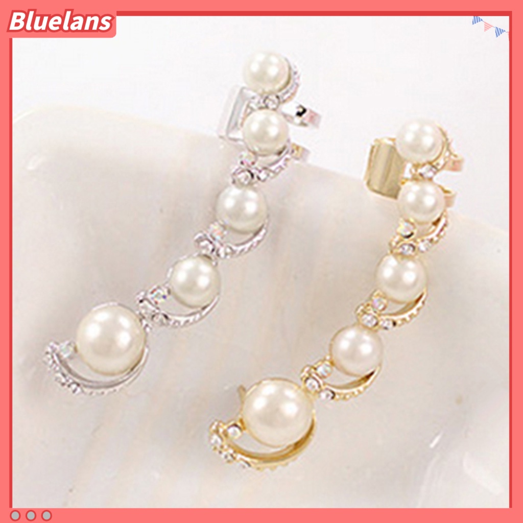 Bluelans 1Pc Women Rhinestone Faux Pearl Ear Clip Cuff Earring