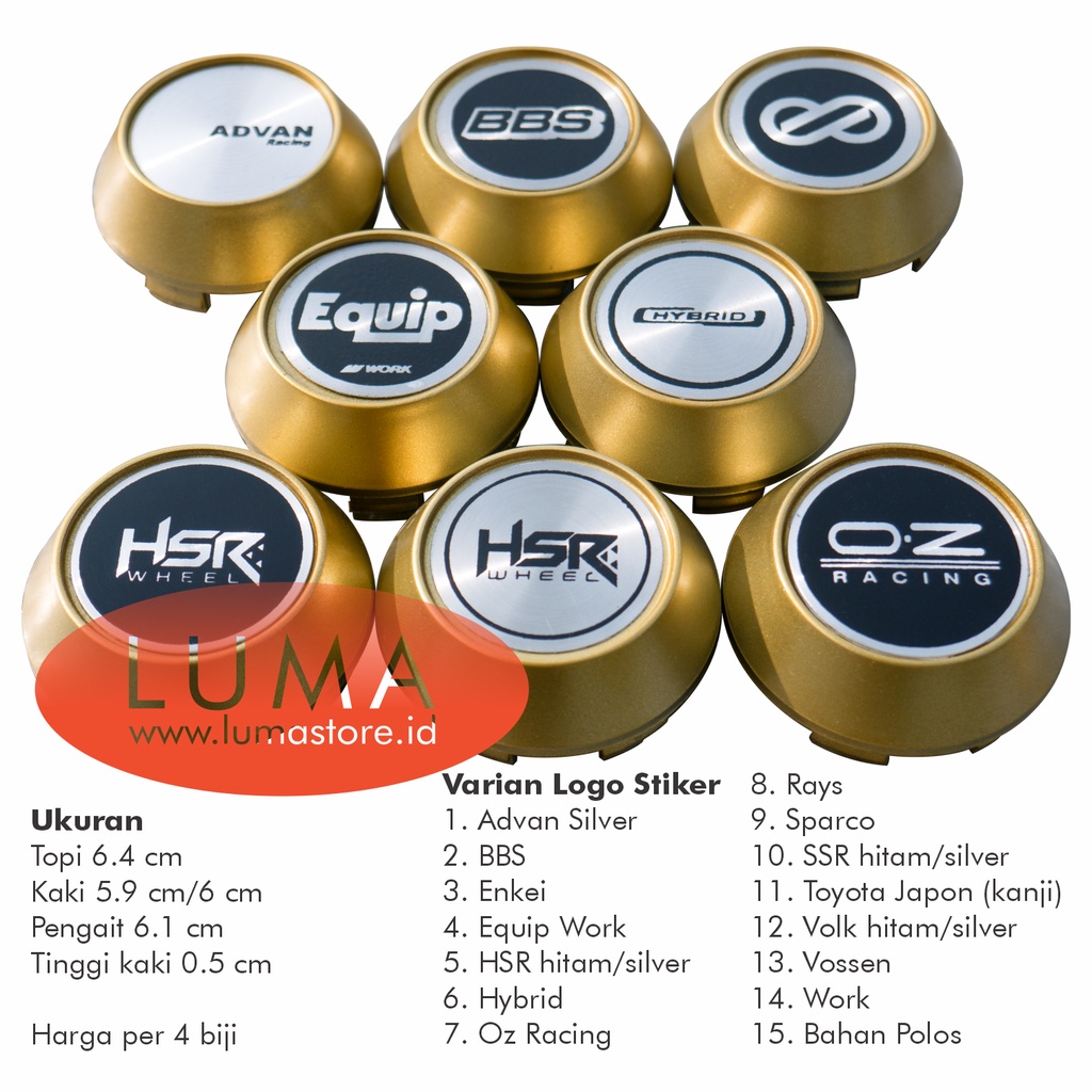 TUTUP DOP VELG KERUCUT GOLD KAKI 6 CM /5.9 CM TOPI 6.4 CM COVER AS RODA ADVAN BBS ENKEI EQUIP HSR HY