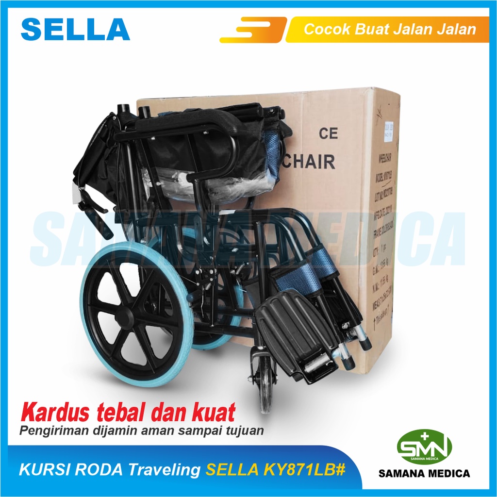 KHUSUS GOJEK dan GRAB Kursi Roda Traveling SELLA KY871LB# Tempat Duduk Lebih Lebar Murah Promo 4 Pilihan Warna Promo Murah